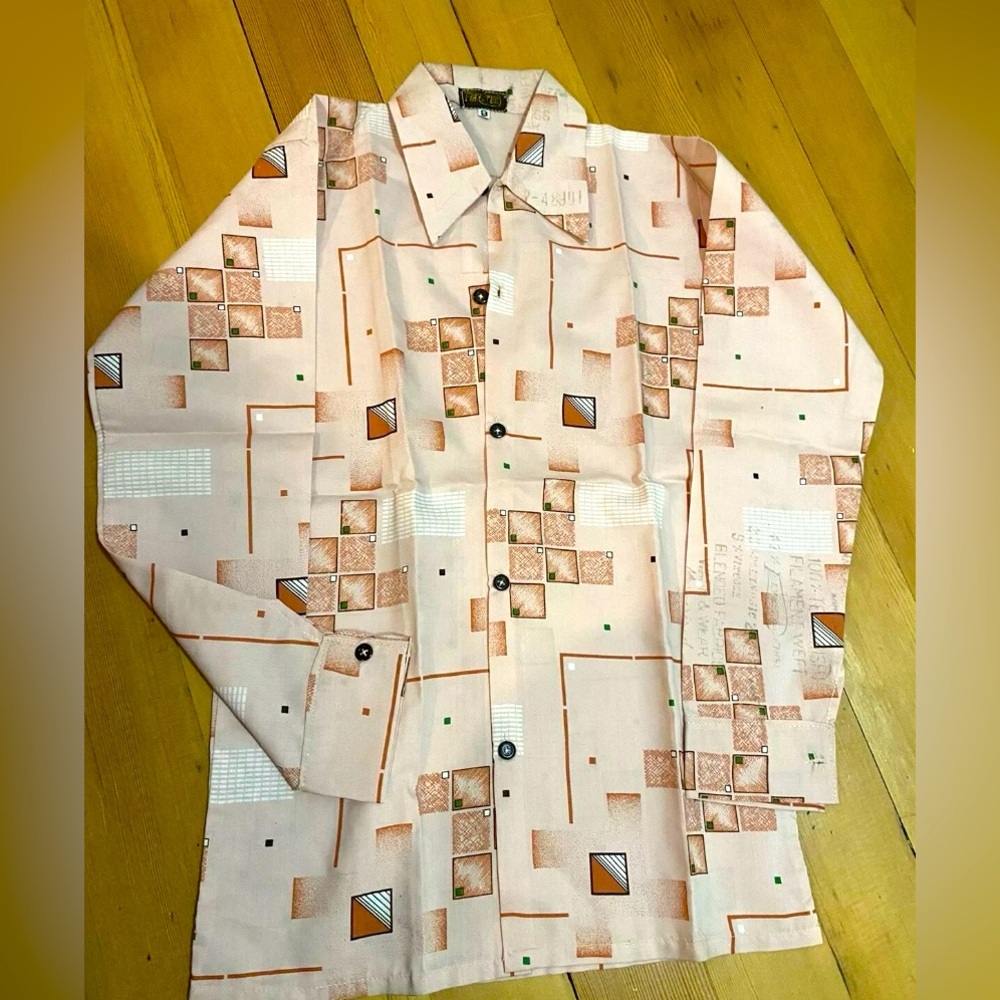 Vintage 1970s Dead Stock Geometric Button-up Shirt, Kid’s Size 8